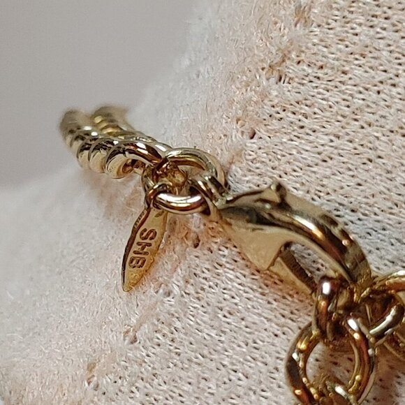 GoldTone Teal PINK Teardrop Bib Statement Necklace Earrings SHB sign Jewelry Set - Picture 6 of 7